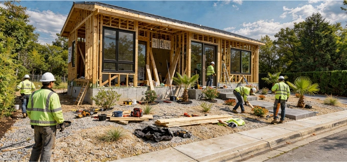 ADU construction team building modern backyard dwelling unit by America ADU