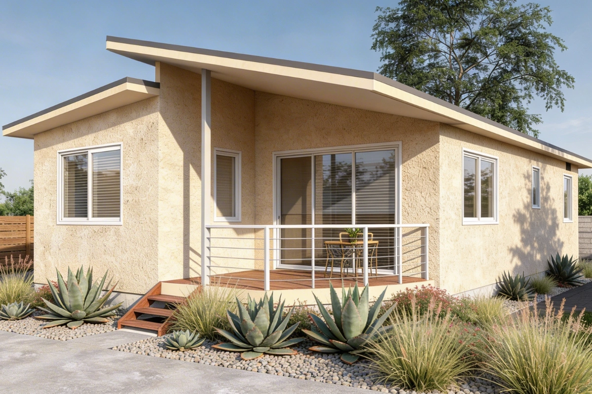 modern accessory dwelling unit exterior with patio and landscaping built by America ADU