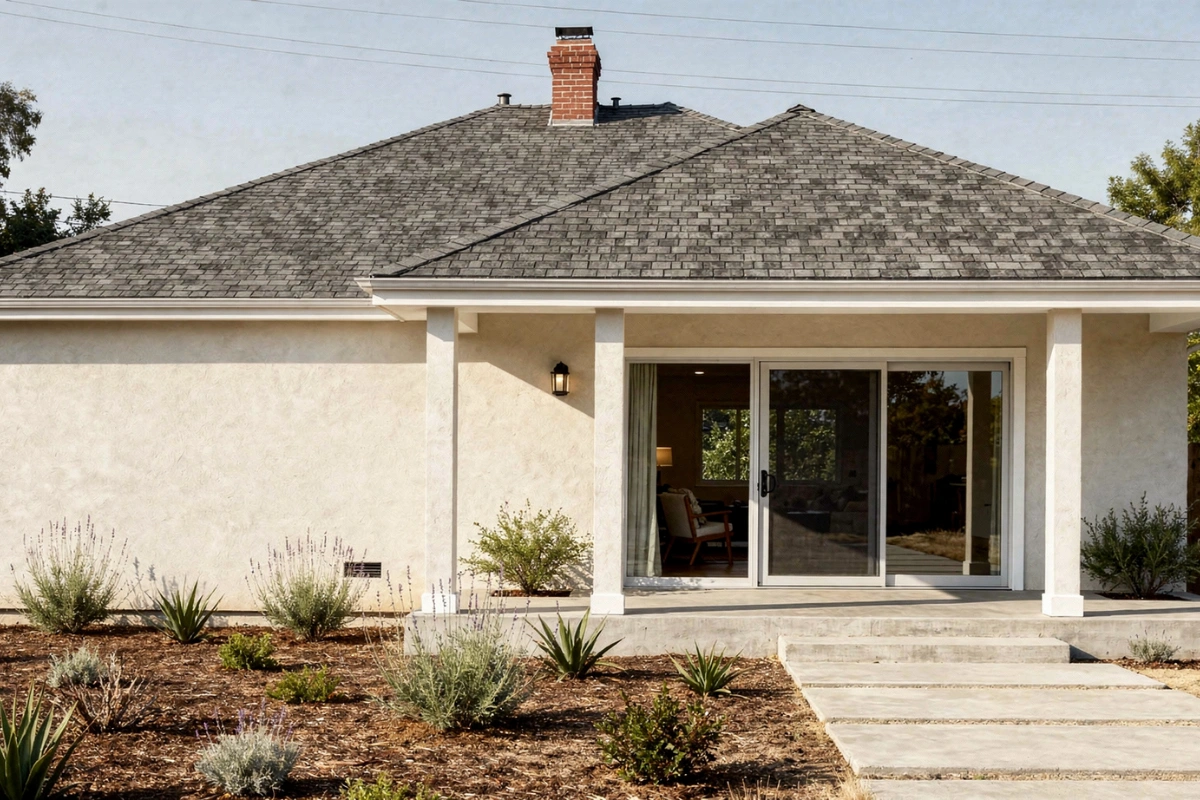 detached ADU backyard home with sliding glass doors and patio by America ADU