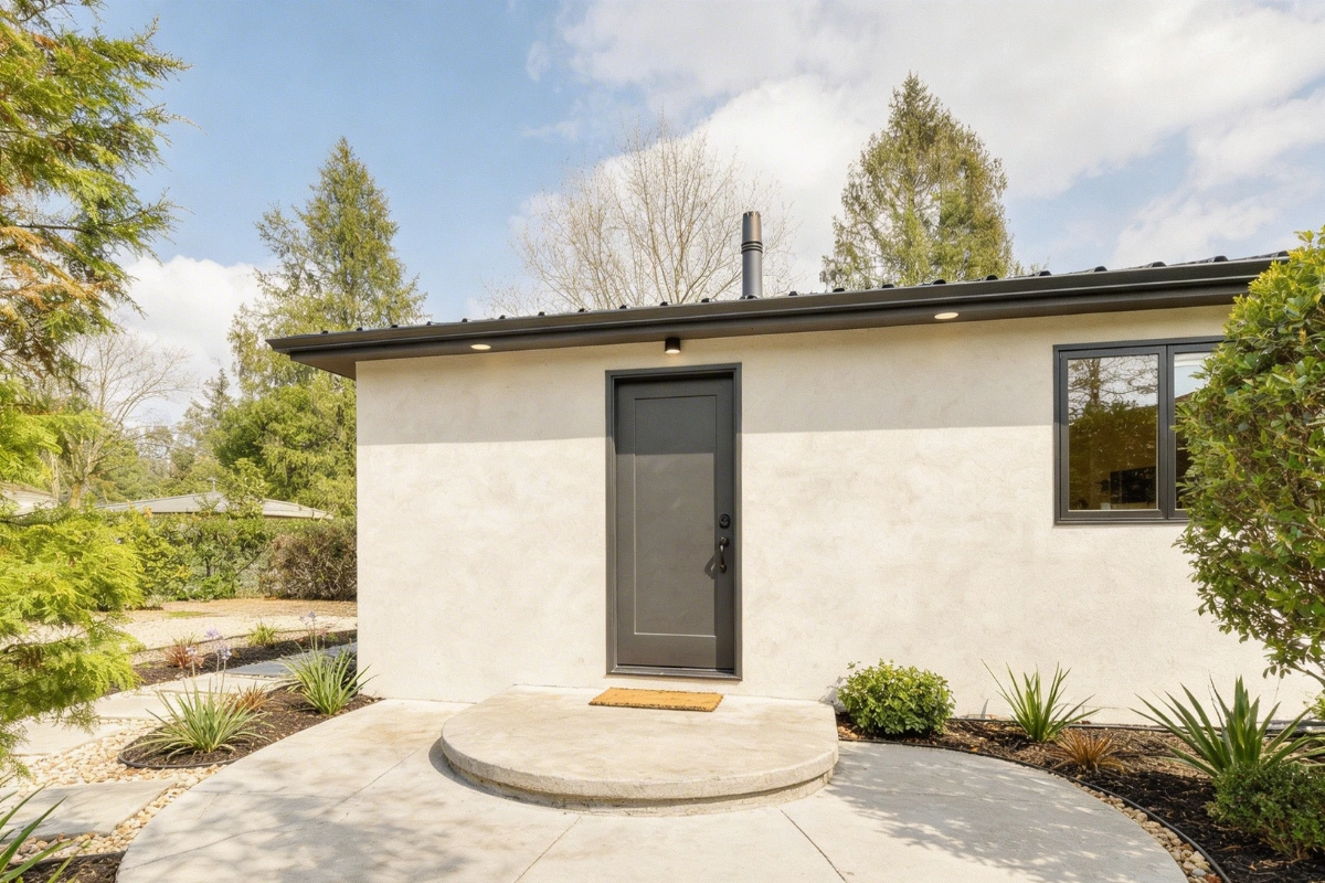 contemporary detached accessory dwelling unit exterior with modern landscaping by America ADU