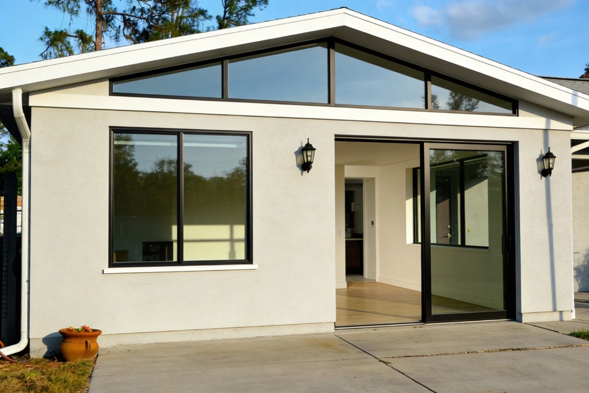 garage conversion accessory dwelling unit with large windows designed by America ADU