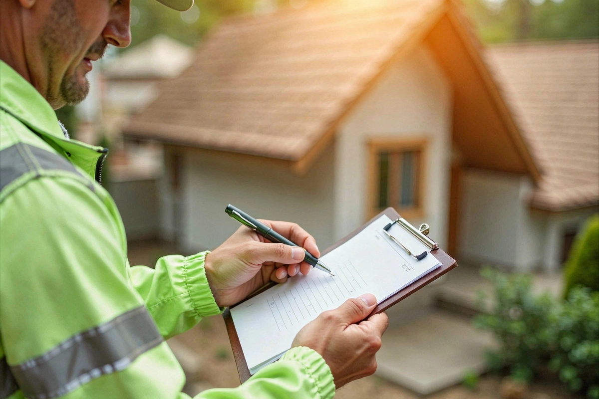 ADU builder inspecting backyard accessory dwelling unit property for permit approval by America ADU